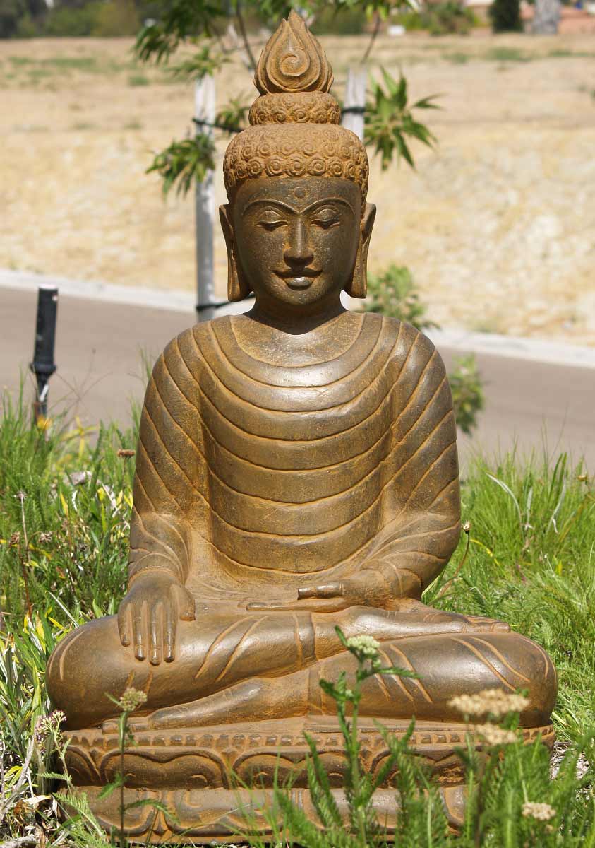 Stone Earth Touching Buddha Statue 32"